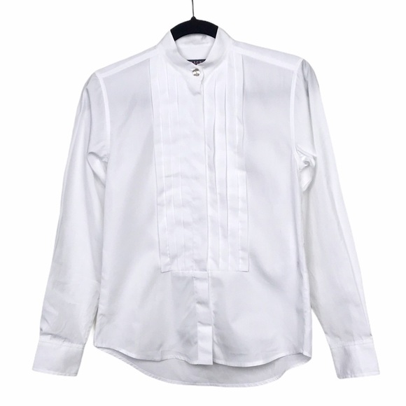 AlexaChung White 100% Cotton Pleated Placket Tuxedo Shirt